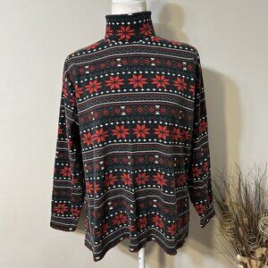 Vtg All Week Long Women Striped Christmas Print Turtleneck Top Multicolor Sz L